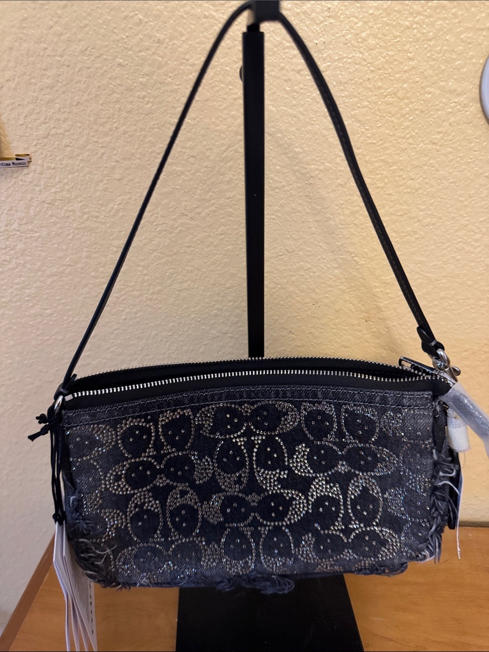 Coach black denim regenerative cotton Plaza crystal loved bag